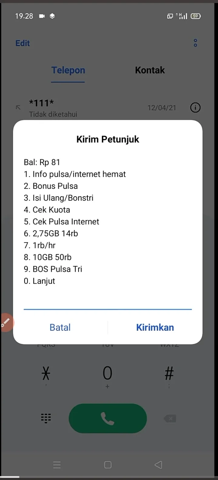 banyak menu yang muncul