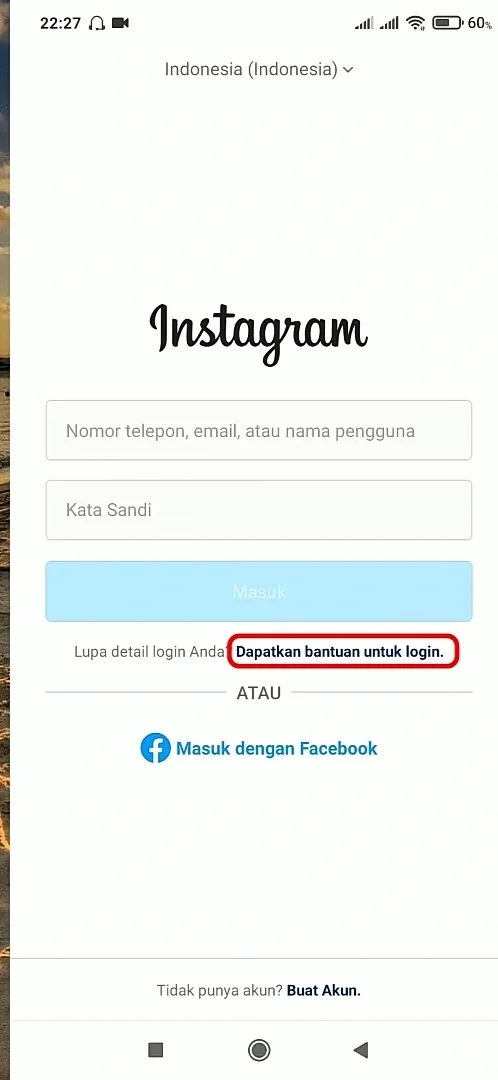 dapatkan bantuan untuk login