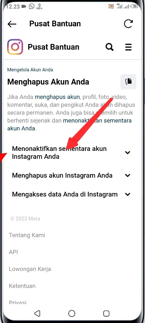 menonaktifkan sementara akun Instagram Anda