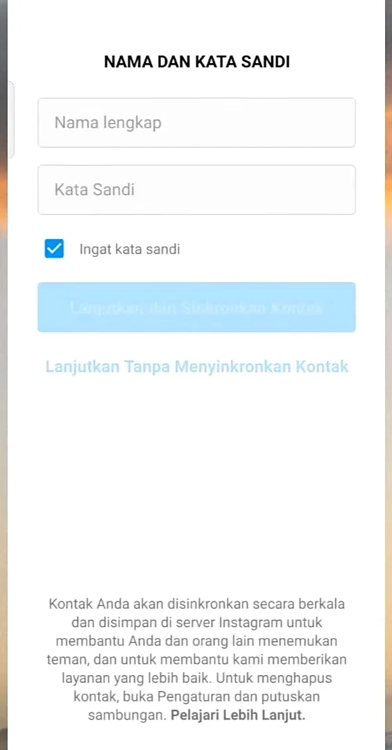 kolom nama dan kata sandi