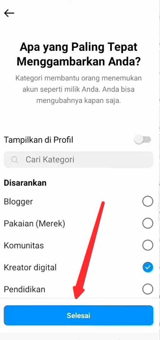 klik opsi selesai