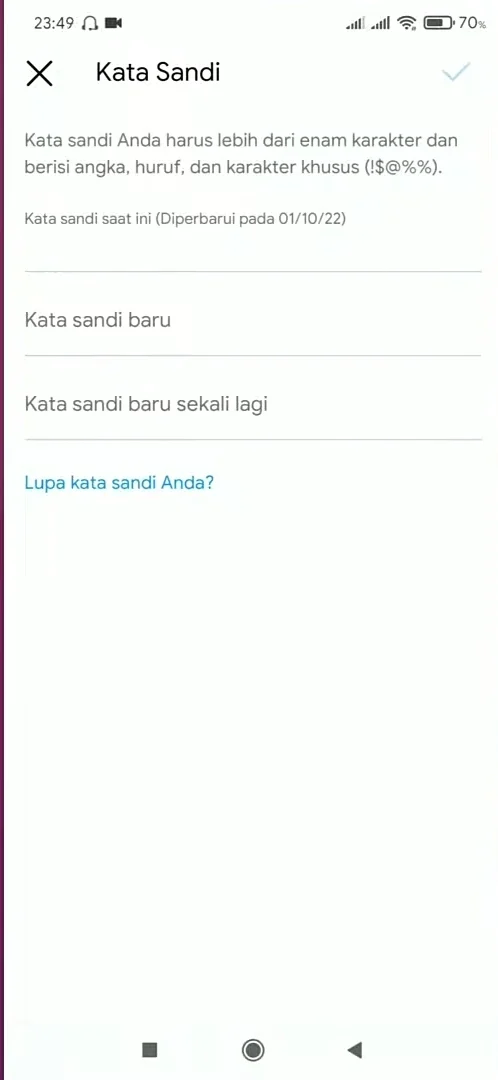 kolom pembuatan sandi baru