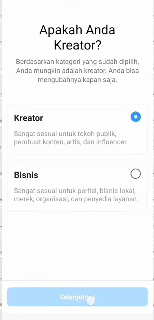 klik opsi bisnis