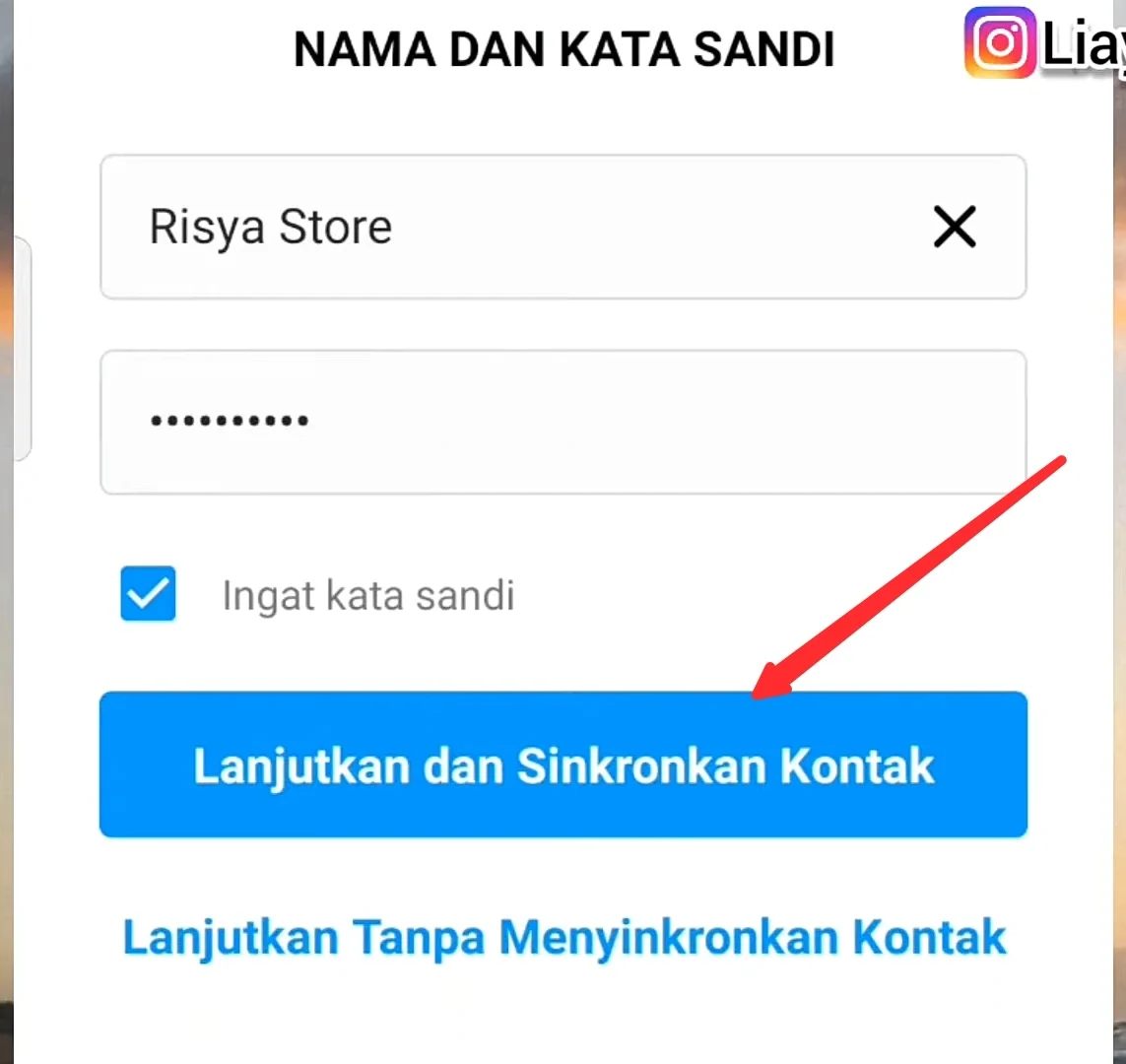 lanjutkan dan sinkronkan kontak