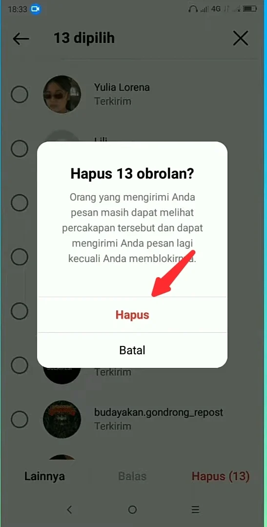 konfirmasi dan klik hapus