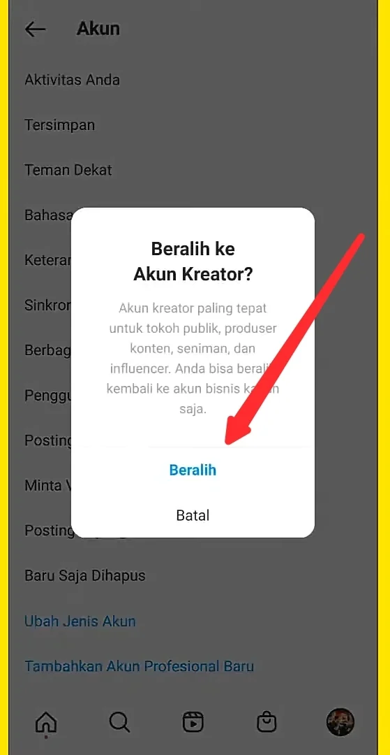 Klik tombol beralih