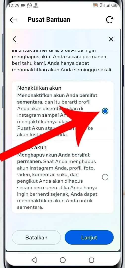 menonaktifkan akun bersifat sementara