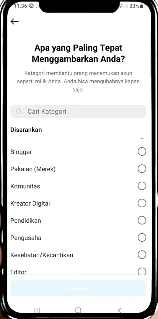 pilihan kategori.