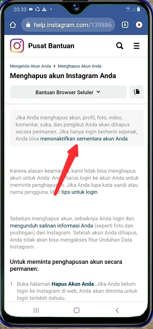 menu menonaktifkan sementara