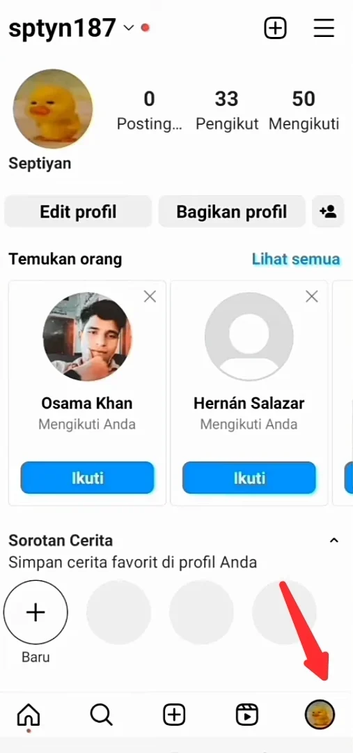 klik bagian profil pribadi