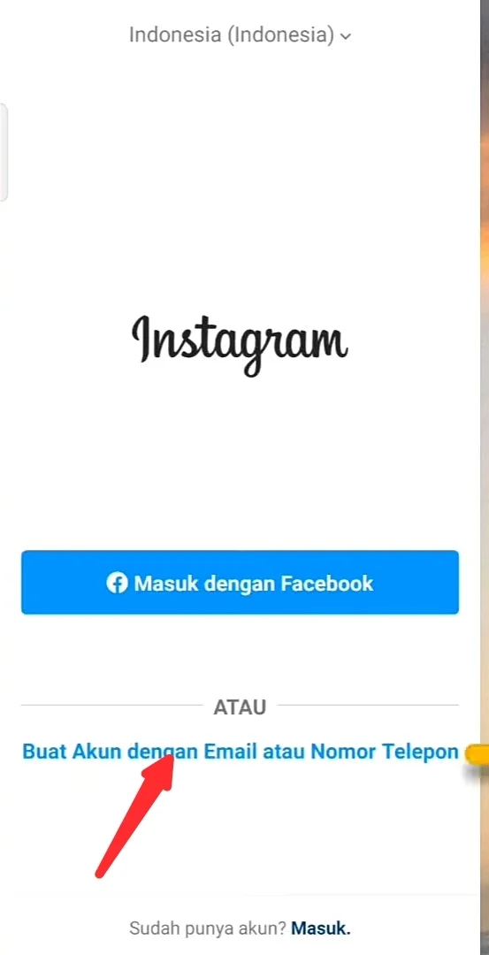 buat akun dengan email atau nomor telepon