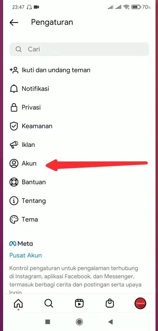 menu akun.