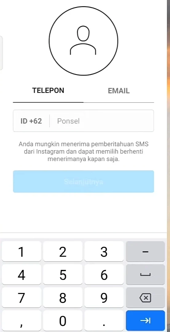 input nomor ponsel