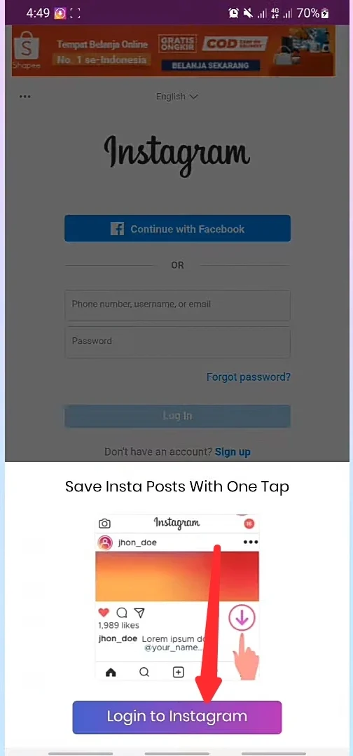 log in to Instagram