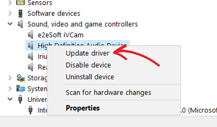 Update Driver Audio di Device Manager