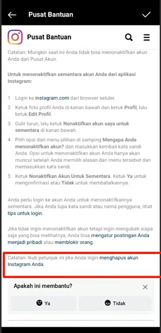 menghapus akun Instagram