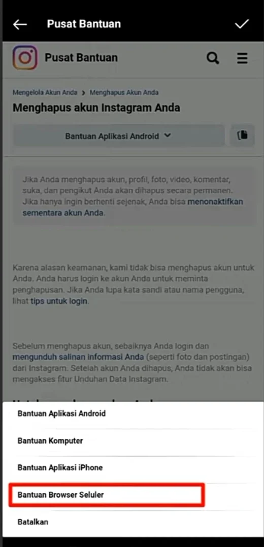 klik bantuan browser seluler