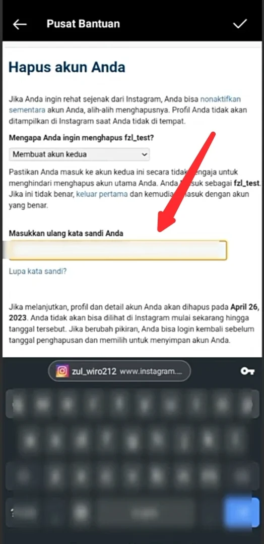 masukkan sandi akun Instagram.