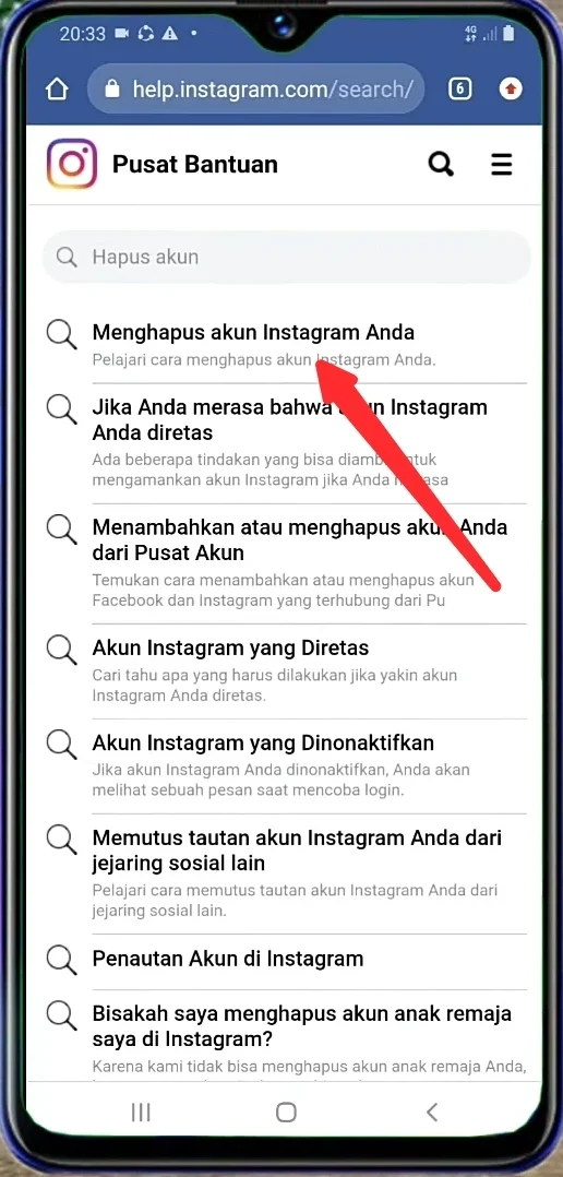 menghapus akun Instagram Anda.