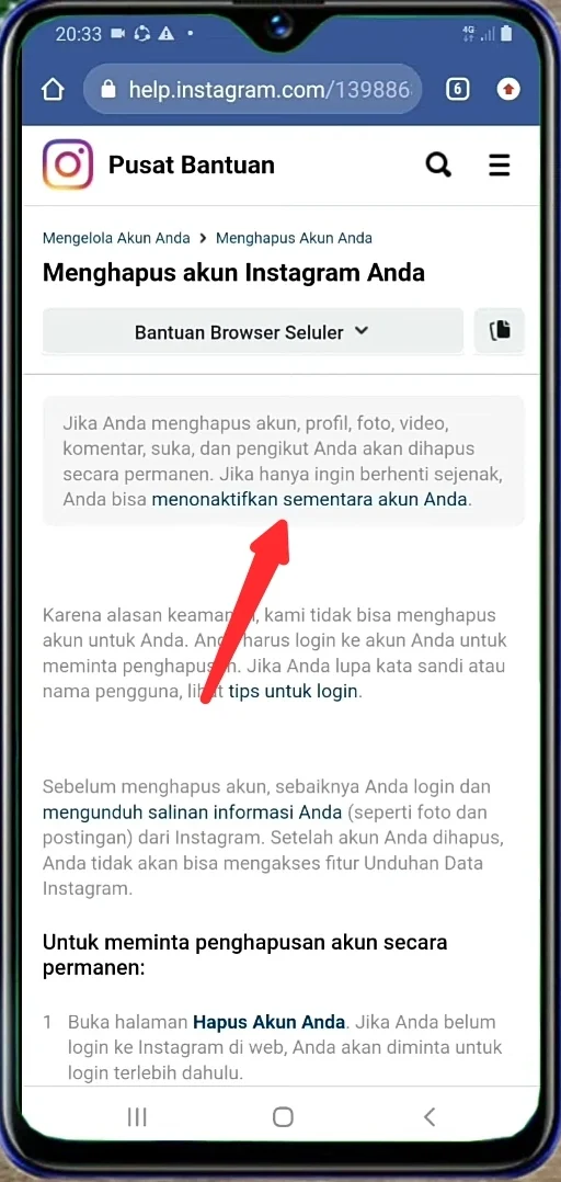 menonaktifkan sementara akun Anda.