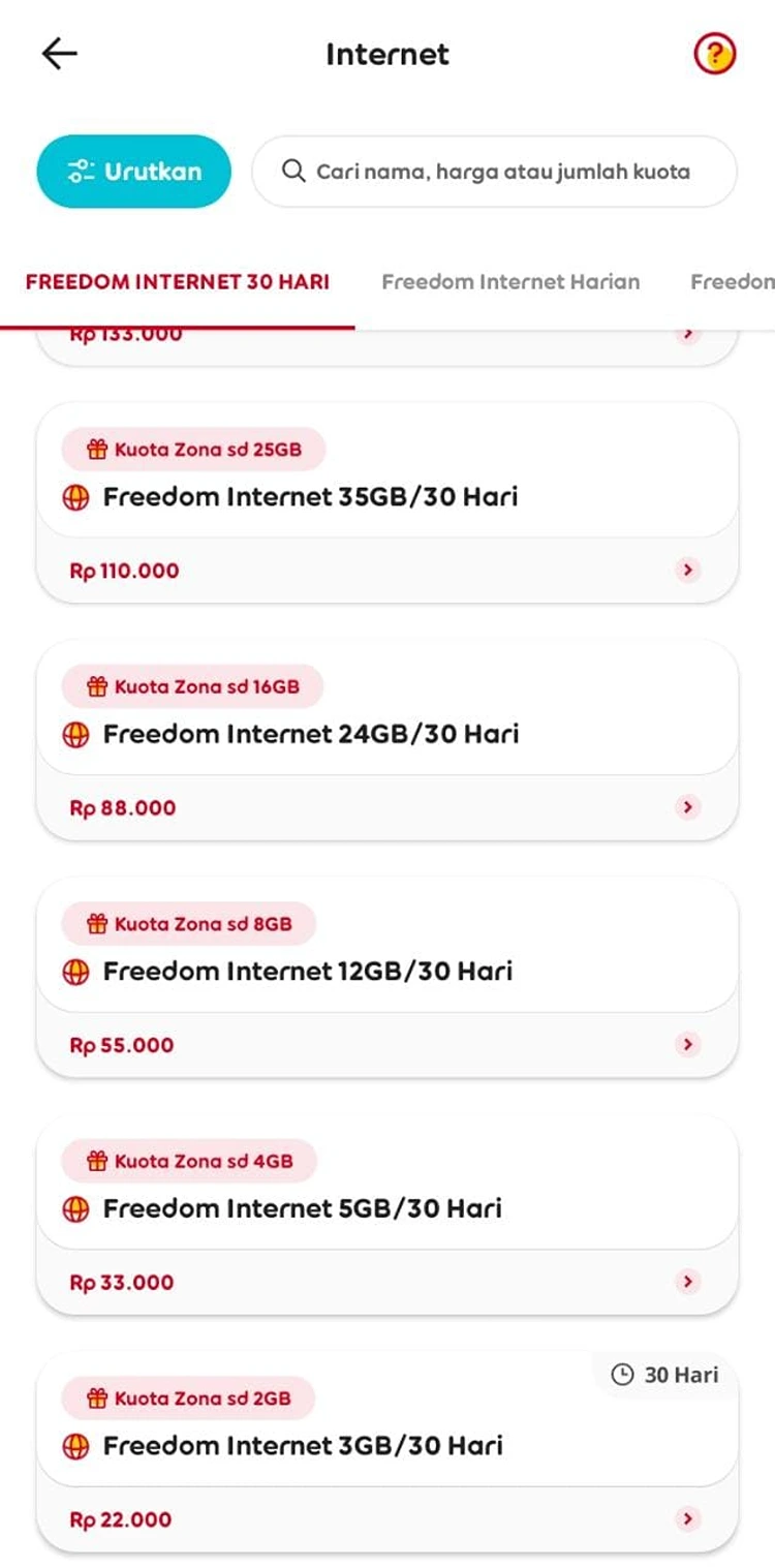 Pilihlah paket internet