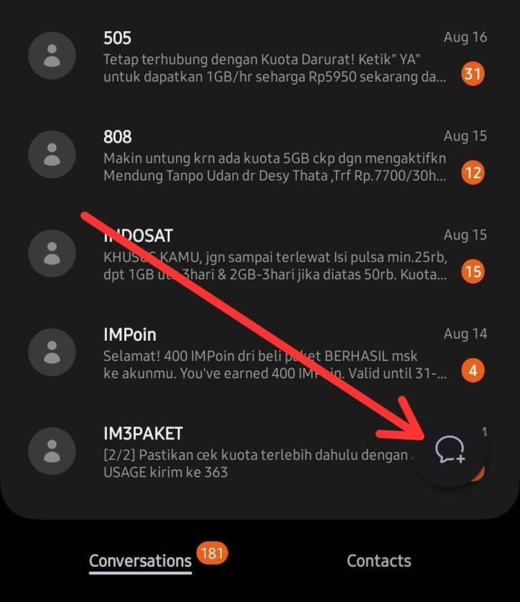 membuka menu atau aplikasi SMS